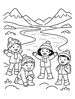 Free printable Kids Exploring The Frozen Tundra coloring page