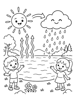 Free printable Kids Exploring The Water Cycle coloring page