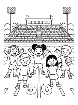 Free printable Kids On The Fifty Yard Line coloring page