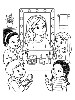 Free printable Kids Having Fun With Makeup coloring page