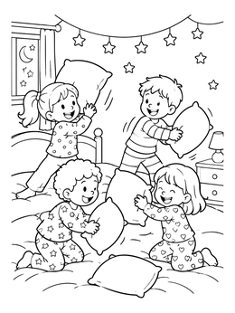 Free printable Kids Fun Pillow Fight Sleepover coloring page