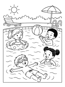 Free printable Kids Having Fun In Pool coloring page