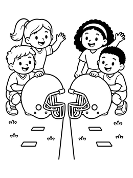 Free printable Kids With Giant Football Helmets coloring page