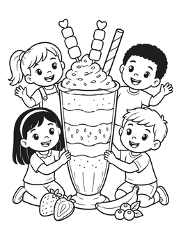 Free printable Kids With Giant Layered Smoothie coloring page