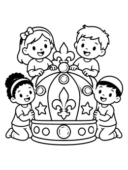 Free printable Children With Giant Mardi Gras Crown coloring page