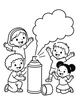 Free printable Children Around A Giant Spray Paint Can coloring page