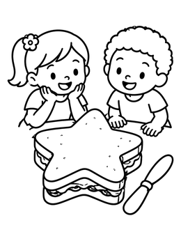 Free printable Kids With Giant Star Sandwich coloring page