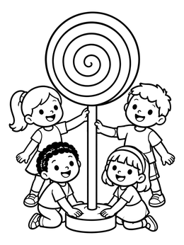 Free printable Kids With Giant Swirl Lollipop coloring page