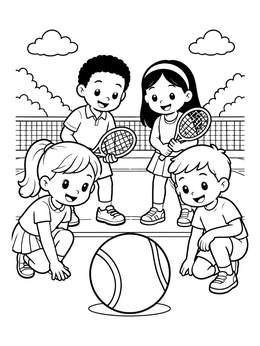 Free printable Kids With Giant Tennis Ball coloring page