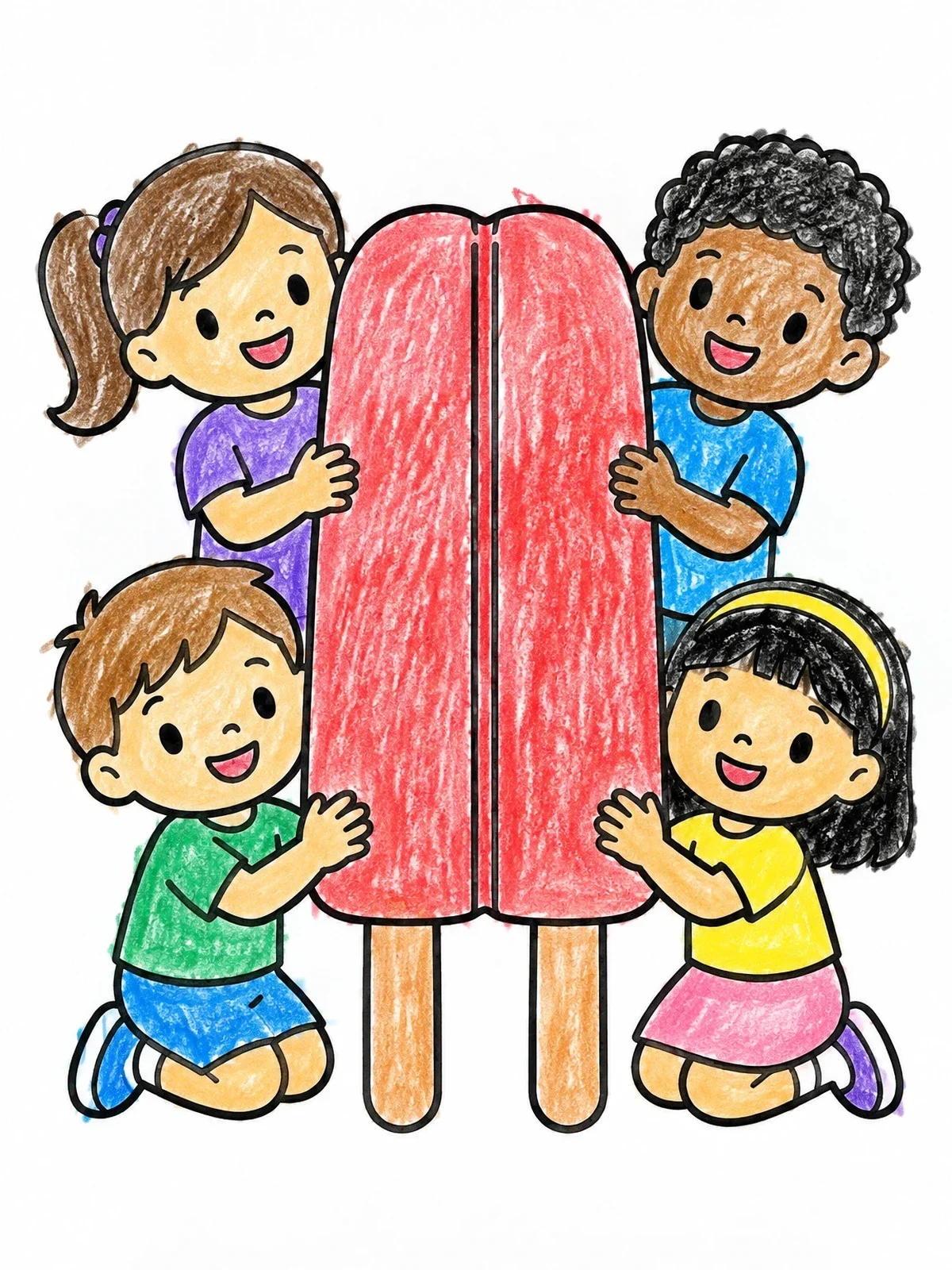 Colored example of the Children With Giant Twin Popsicle coloring page
