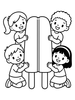 Free printable Children With Giant Twin Popsicle coloring page