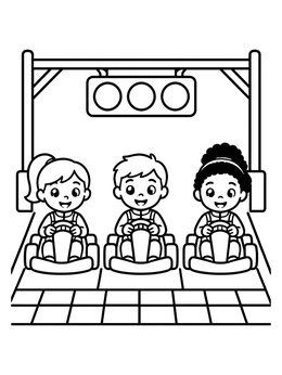 Free printable Kids At The Go Kart Starting Line coloring page