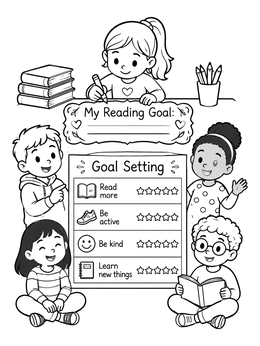 Free printable Kids With Goal Setting Chart coloring page