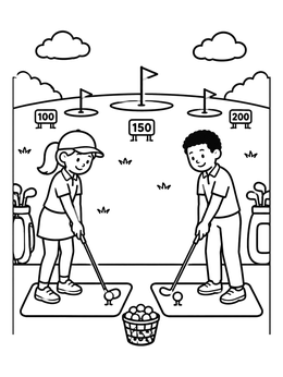 Free printable Kids At The Golf Driving Range coloring page