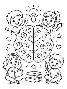 Free printable Kids Exploring Growth Mindset Brain coloring page