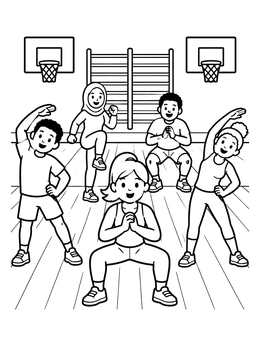 Free printable Kids Exercising In School Gym coloring page