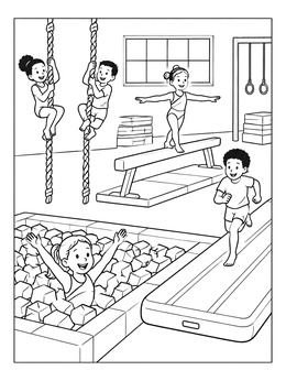 Free printable Kids Having Fun At Gymnastics Practice coloring page