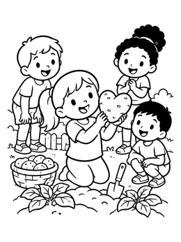 Free printable Children Finding Heart Shaped Potato coloring page