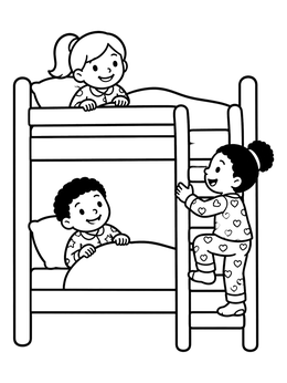 Free printable Children Having Fun On Bunk Bed coloring page