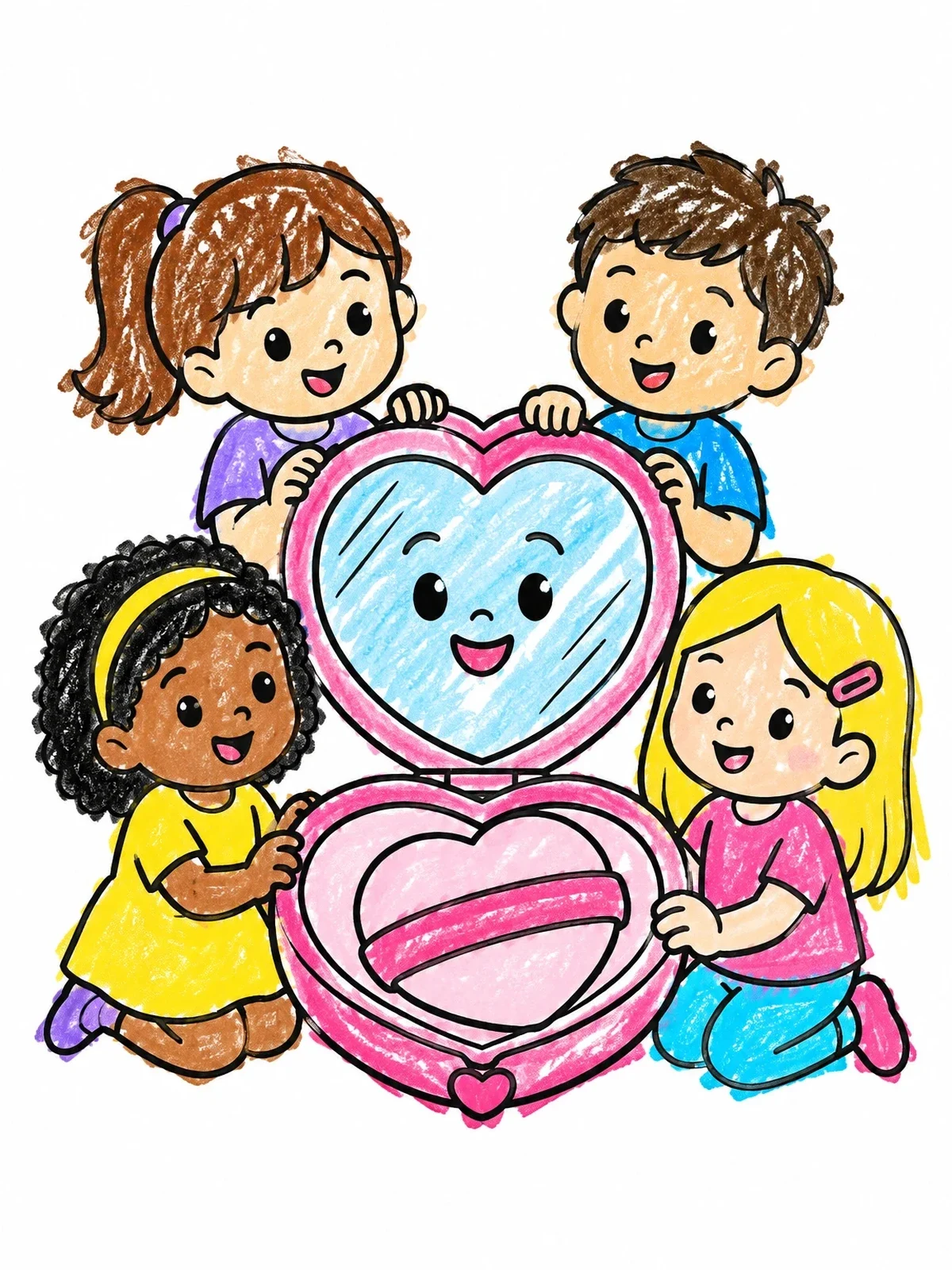 Colored example of the Kids With Heart Makeup Compact coloring page