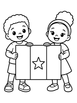 Free printable Children Holding Cameroon Flag coloring page