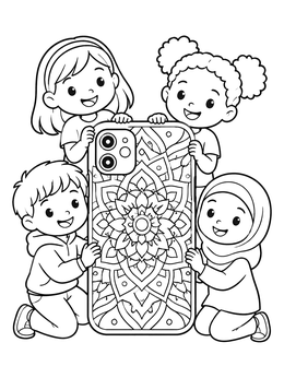 Free printable Kids Holding Mandala Phone Case coloring page
