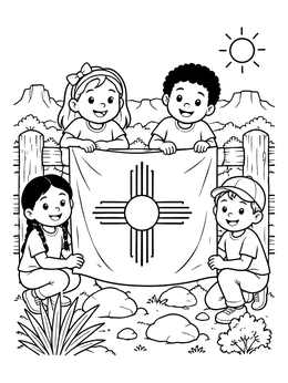 Free printable Kids Holding The New Mexico Flag coloring page