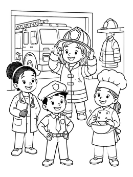 Free printable Children Dressed In Career Uniforms coloring page