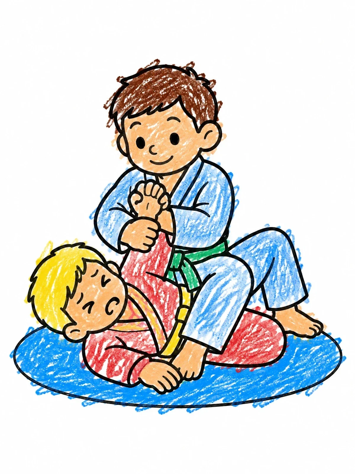 Colored example of the Kids Jiu Jitsu Ground Hold coloring page