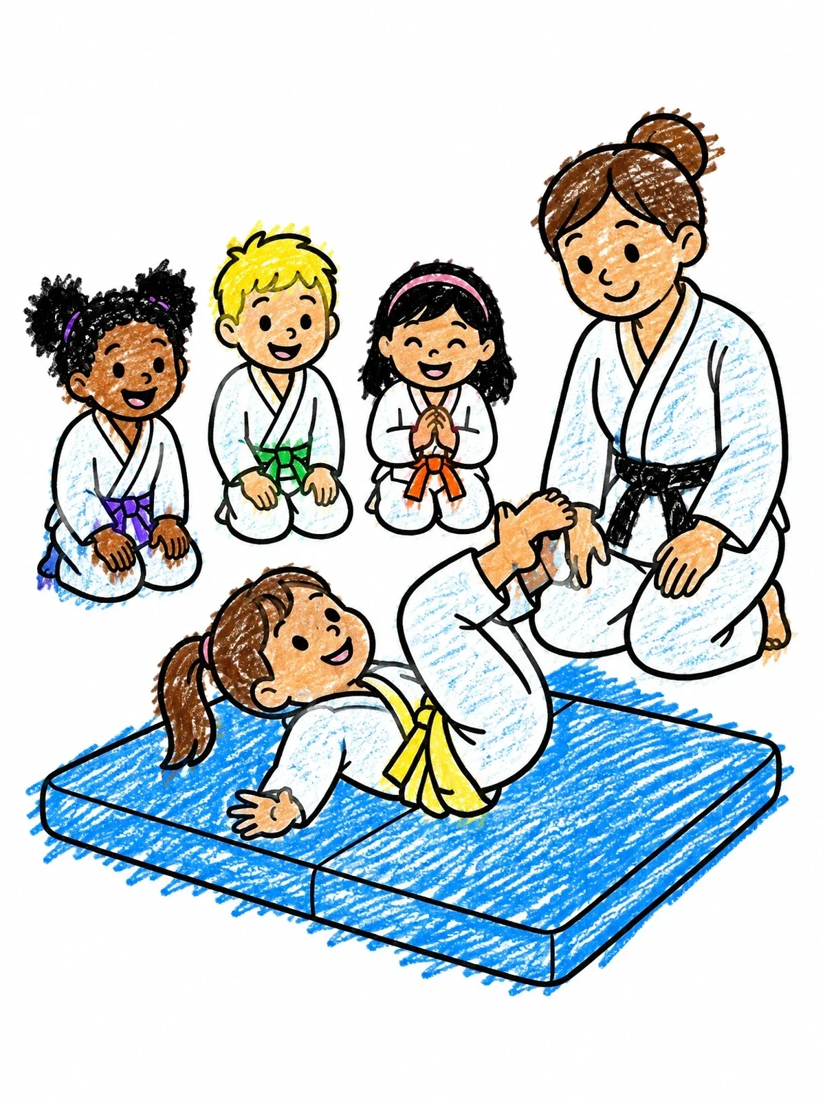 Colored example of the Kids Judo Lesson With Instructor coloring page