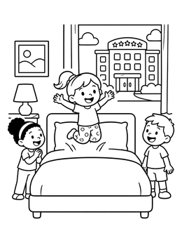Free printable Kids Having Fun In Hotel Room coloring page