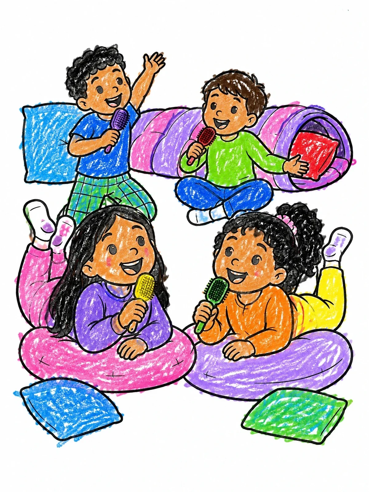 Colored example of the Kids Karaoke At A Slumber Party coloring page