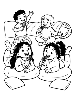 Free printable Kids Karaoke At A Slumber Party coloring page