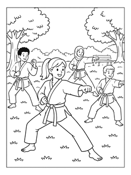 Free printable Kids Practicing Karate In The Park coloring page