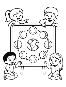 Free printable Kids Learning Moon Phases Chart coloring page