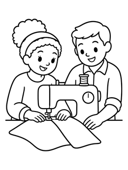 Free printable Sewing Together At The Machine coloring page