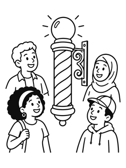 Free printable Kids Admiring A Barber Pole coloring page