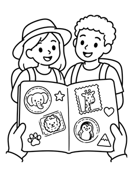 Free printable Kids Looking At Travel Passport coloring page