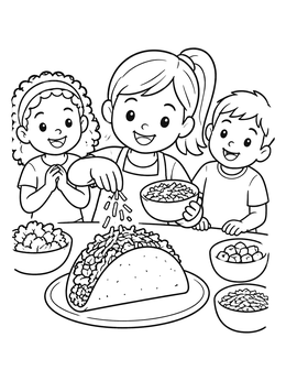 Free printable Kids Making A Giant Taco coloring page