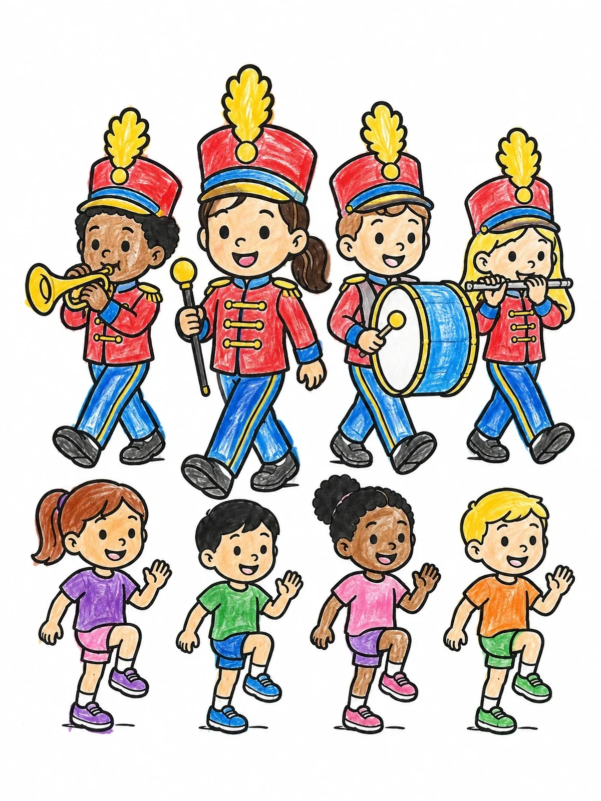 Colored example of the Kids Marching Band And Beginner Class coloring page
