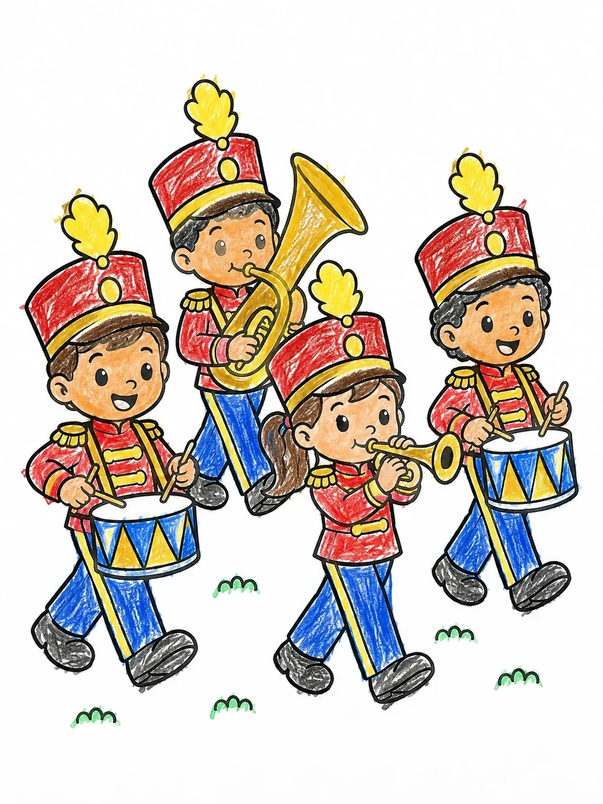 Colored example of the Kids Marching Band Parade coloring page