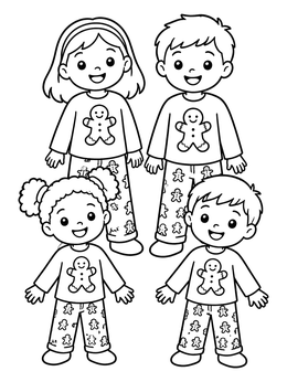 Free printable Kids In Matching Gingerbread Pajamas coloring page