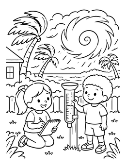 Free printable Kids Measuring Storm Rainfall coloring page