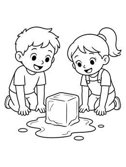 Free printable Kids Watching A Melting Ice Cube coloring page