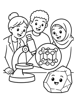 Free printable Young Students Exploring Solid Crystal Molecules coloring page
