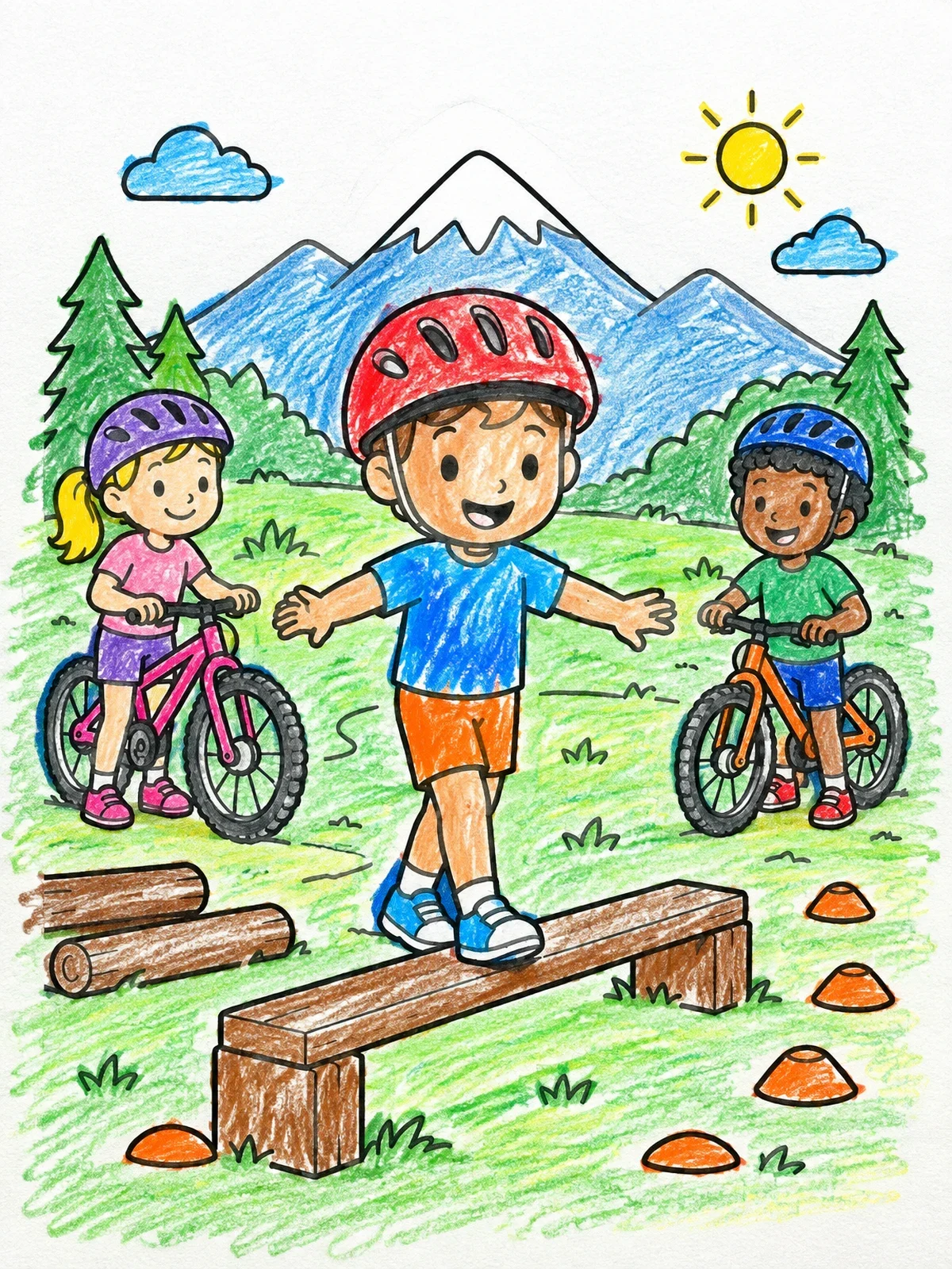 Colored example of the Kids Practicing On Bike Course coloring page