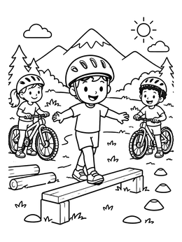 Free printable Kids Practicing On Bike Course coloring page