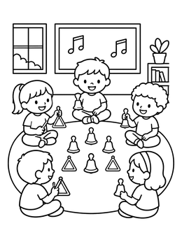 Free printable Children Playing Instruments In Classroom Circle coloring page