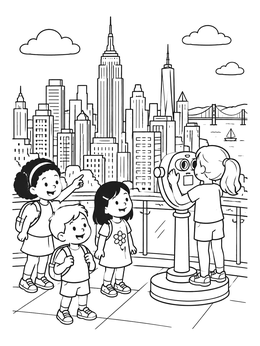 Free printable Kids Viewing City From Observation Deck coloring page