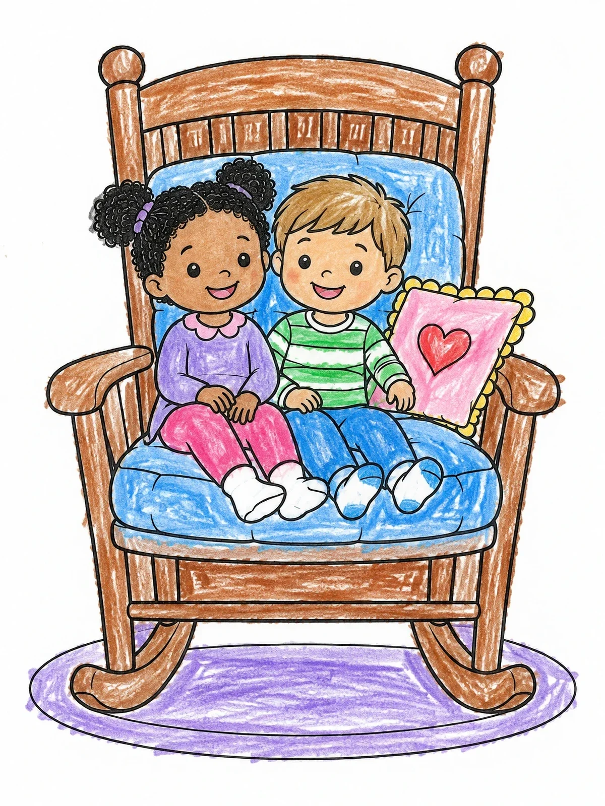 Colored example of the Kids On A Cozy Rocking Chair coloring page